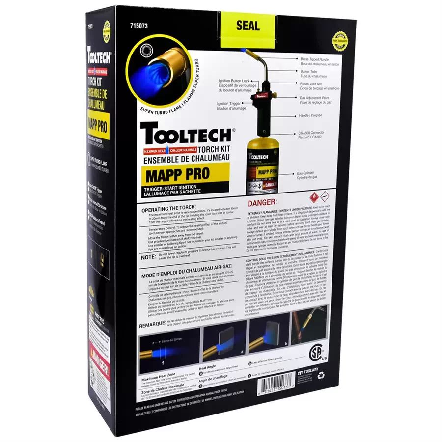 Tooltech 715073 HAZ Torch Kit Max Heat Turbo w/ Mapp-Pro Gas Cylinder